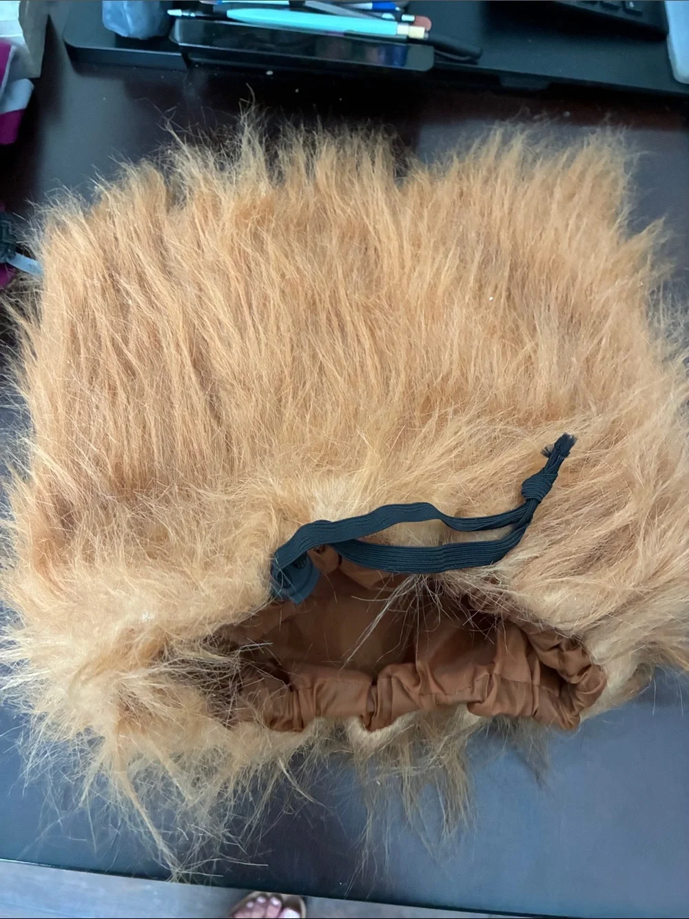 Faux Fur Drawstring Hair Bonnet - Light Brown for dog- lion’s mane